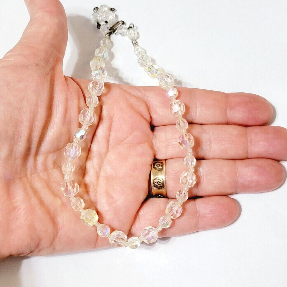 Vintage‎ Single Strand Faceted Crystal Beaded Necklace - Graduated Beads wh02-12